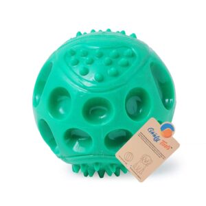 Goofy Tails Dog Ball Toy, Hard Squeaky Rubber Chew Toy for Dogs (Blue/Green)