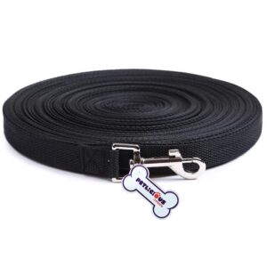 Petlicious & More Nylon Dog Training Lead Dog Leash Long Leash 20 Ft Long Leash for Dogs (1" Inch Thick x 20 Ft Long) - Black