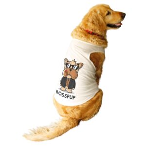 Ruse Summer Dog T-Shirt 'Bosspup' Printed Sleeveless Vest – Round Neck Cotton Tank Top for Small Breeds – XX-Small for Chihuahuas, Papillons