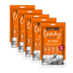 Kitty Yums Creamy Lickable Cat Treat, Different Flavours (Pack of 5 Pouches, 375 Grams) for All Life Stages
