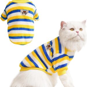 KUTKUT velvet Sweaters for Small Dogs & Cats,Puppy Stripe Clothes Sweater Shirt Cold Weather Plush Warm Doggie Shirts Outfit (Size:XL,Chest:50cm,Length:40cm),Green Orange Stripes,1 count