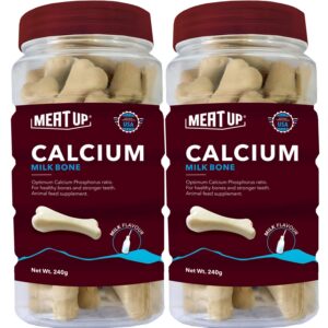 Meat Up Dog Supplement Treats Calcium Bone Jar 240 G Pack, 30 Pieces - for All Life Stages