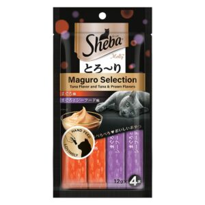 Sheba Melty Premium Lickable Creamy Cat Treats, Maguro Selection, Tuna Flavour and Tuna & Seafood Flavours, 48 G, Ideal for Bonding, Adult